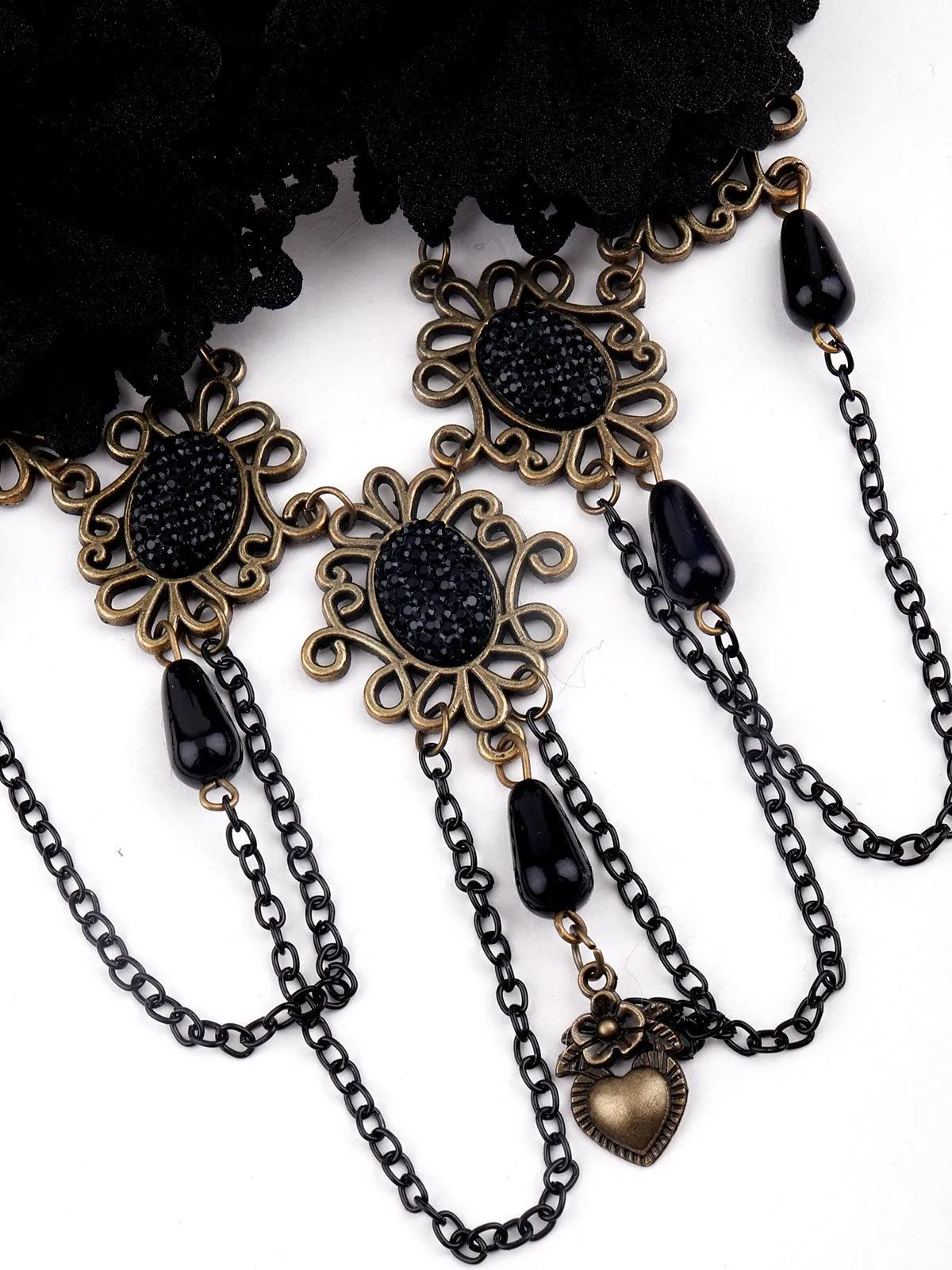 Odette Black Double Lace Rose Brooch For Women