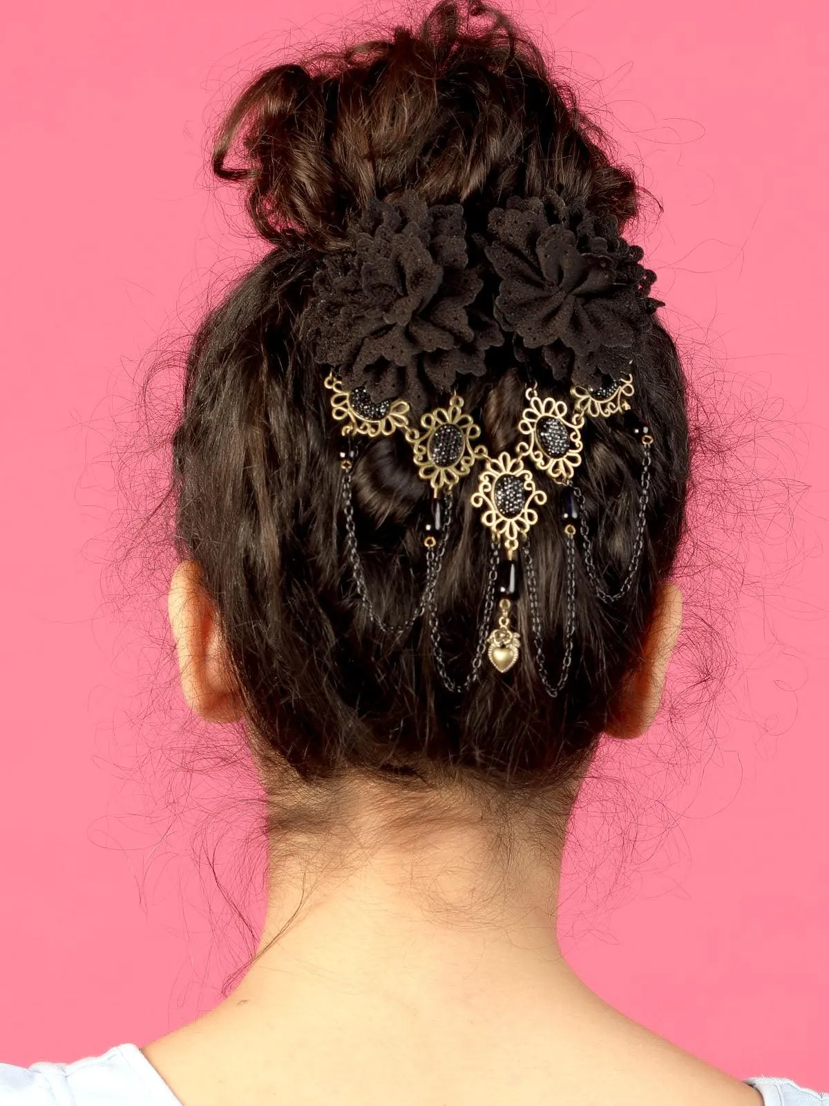 Odette Black Double Lace Rose Brooch For Women