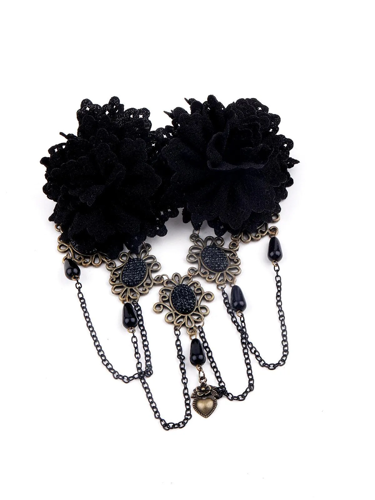 Odette Black Double Lace Rose Brooch For Women