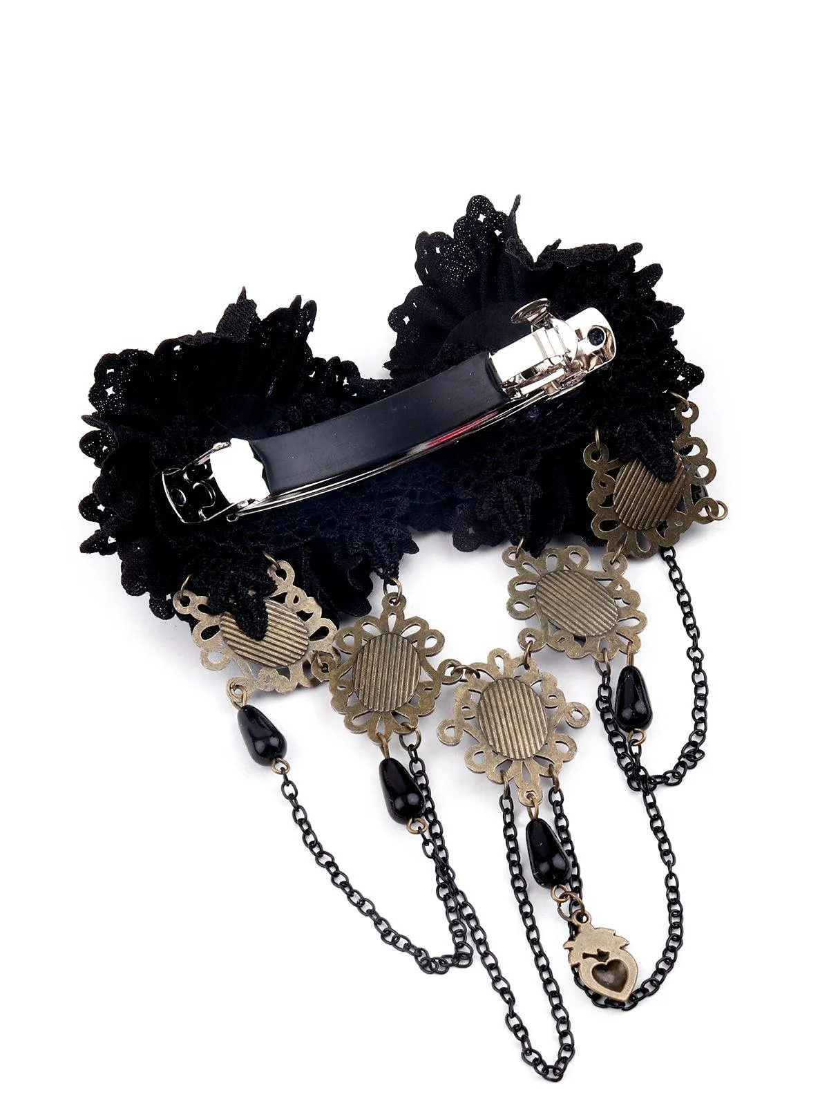 Odette Black Double Lace Rose Brooch For Women
