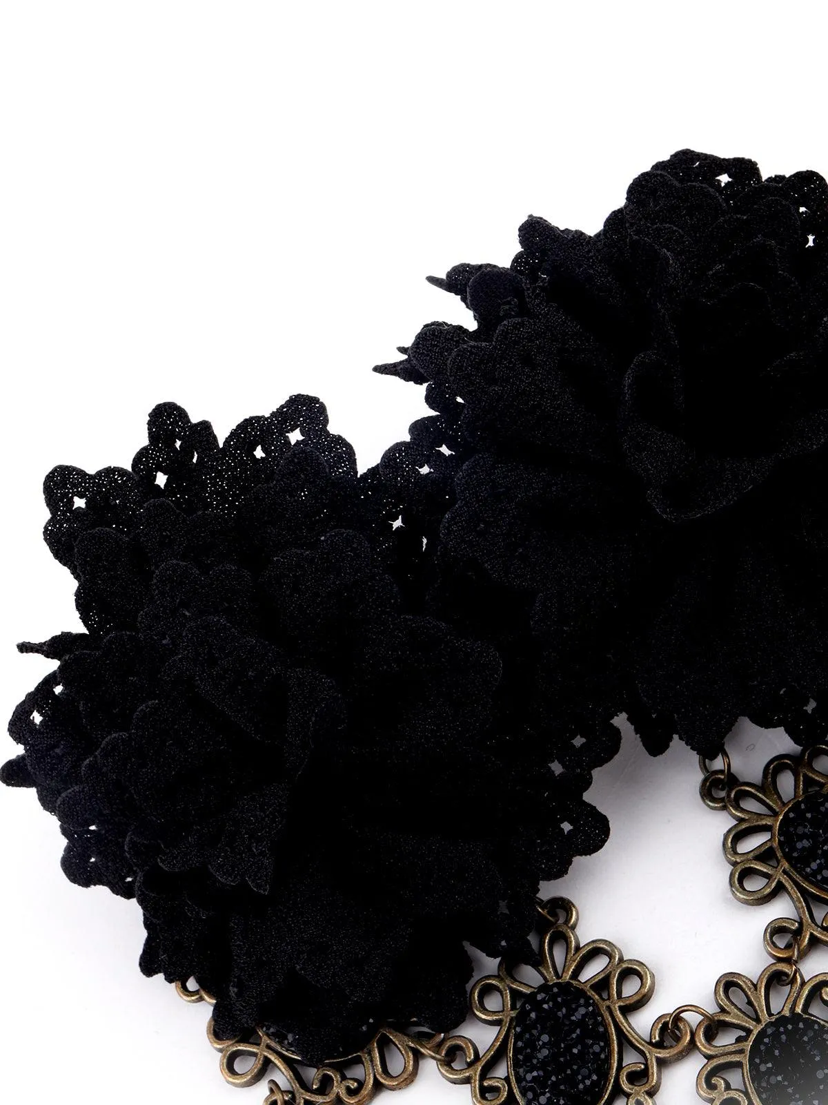 Odette Black Double Lace Rose Brooch For Women