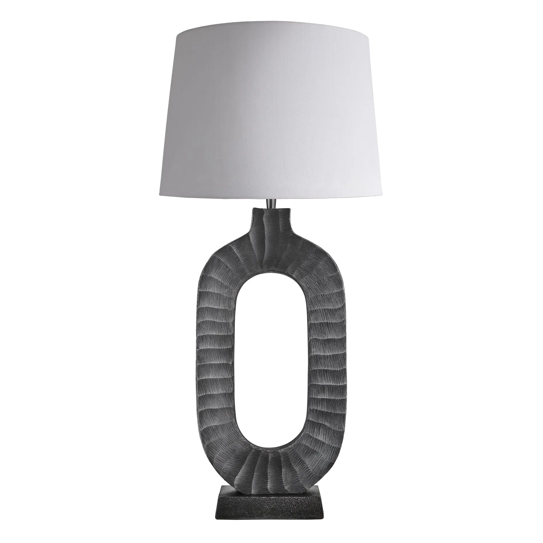 Ornate Oval Table Lamp - Pewter