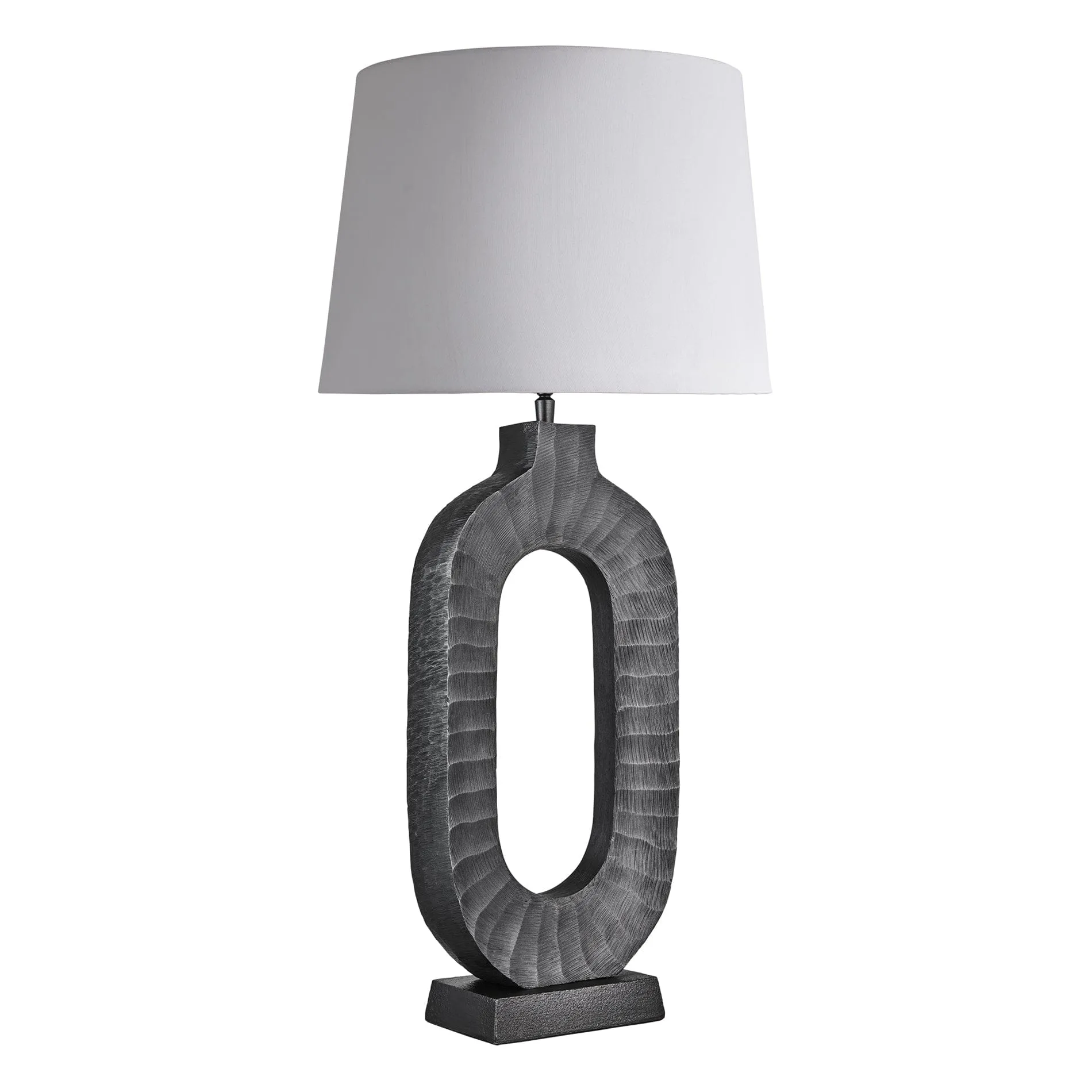 Ornate Oval Table Lamp - Pewter