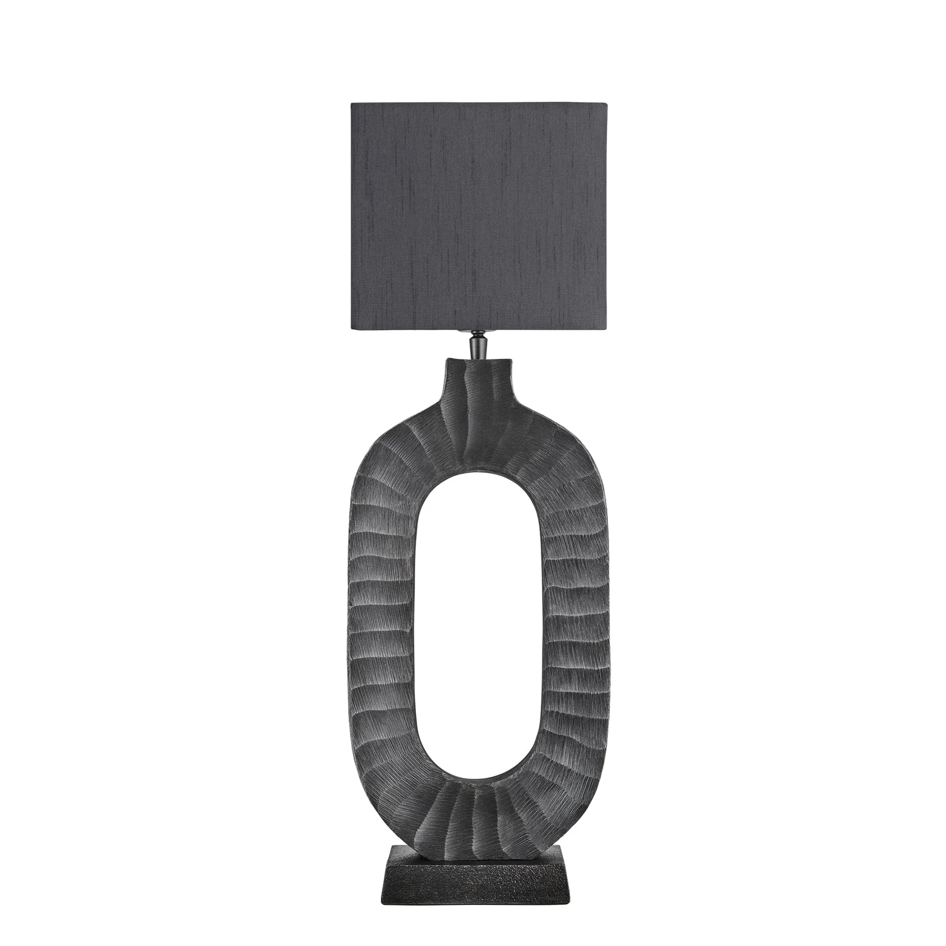 Ornate Oval Table Lamp - Pewter