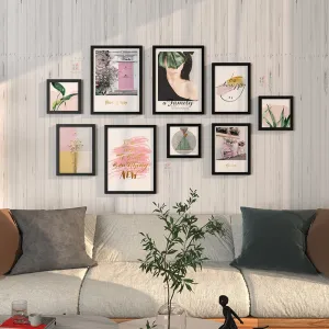 Painting Mantra Wall Décor Gallery Minimalist Print Set of 9 Framed Art Prints Paintings for Home Gallery, Bedroom, Living Room & Office (Size - 3-12 x 16, 3-8 x 8 & 3-8 x 12 Inches)