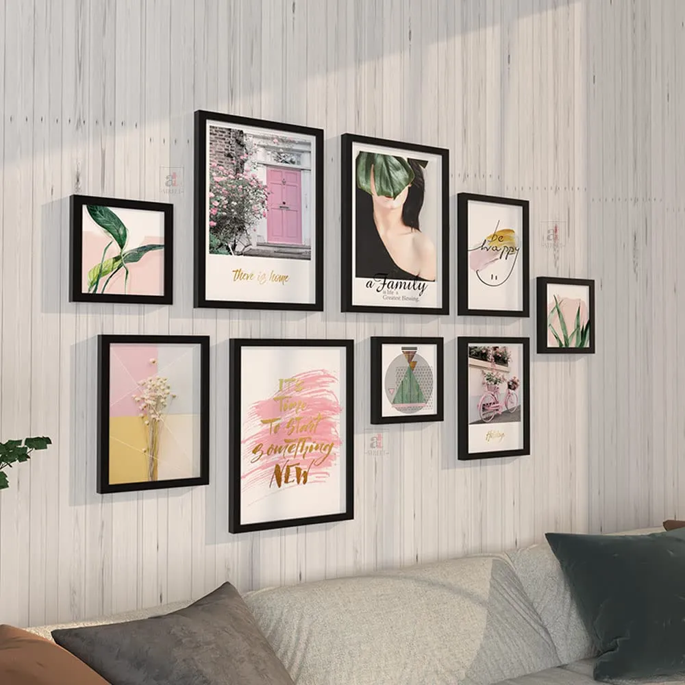Painting Mantra Wall Décor Gallery Minimalist Print Set of 9 Framed Art Prints Paintings for Home Gallery, Bedroom, Living Room & Office (Size - 3-12 x 16, 3-8 x 8 & 3-8 x 12 Inches)