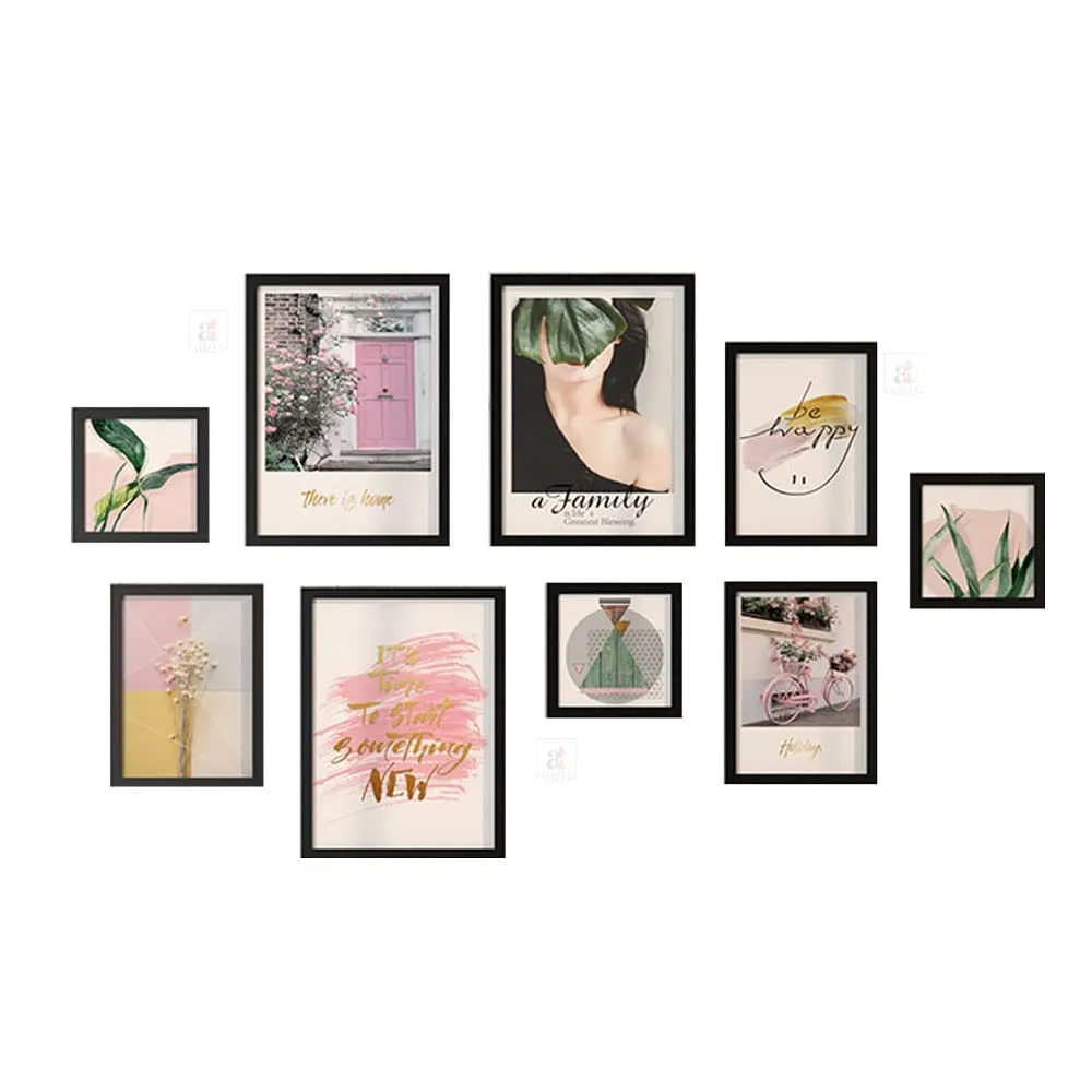 Painting Mantra Wall Décor Gallery Minimalist Print Set of 9 Framed Art Prints Paintings for Home Gallery, Bedroom, Living Room & Office (Size - 3-12 x 16, 3-8 x 8 & 3-8 x 12 Inches)