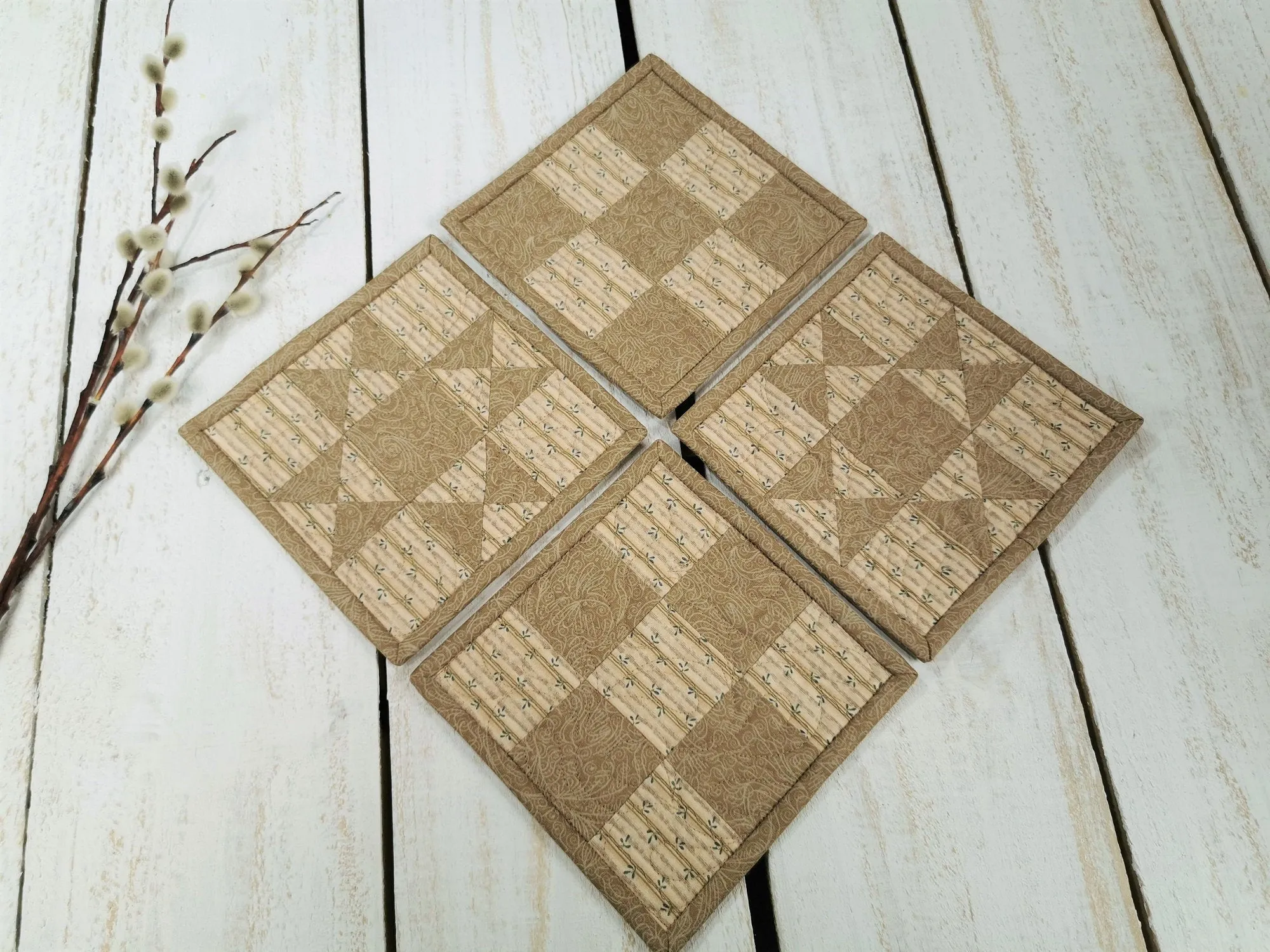 Patchwork Coasters, Neutral Mug Rug Set