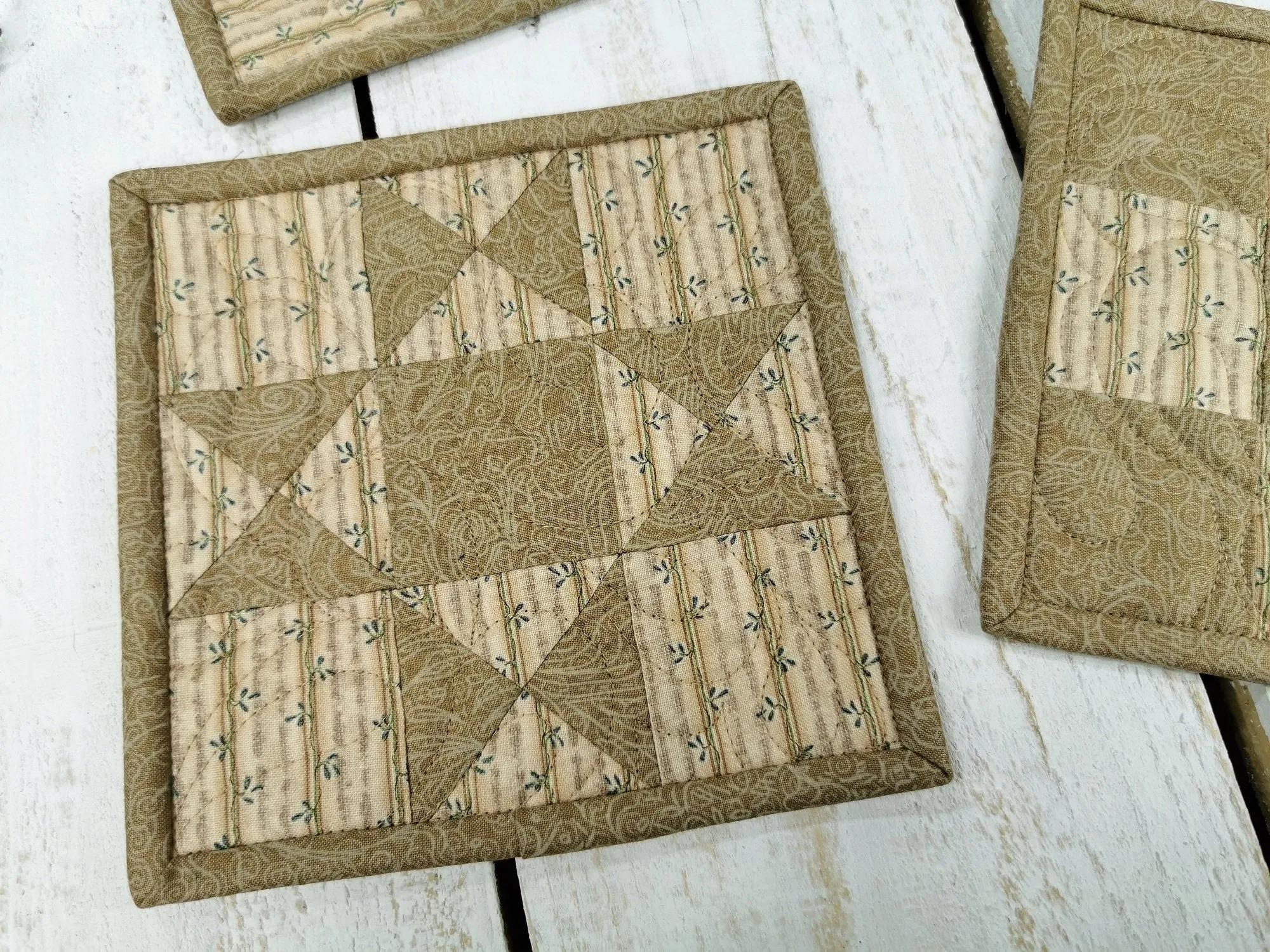 Patchwork Coasters, Neutral Mug Rug Set