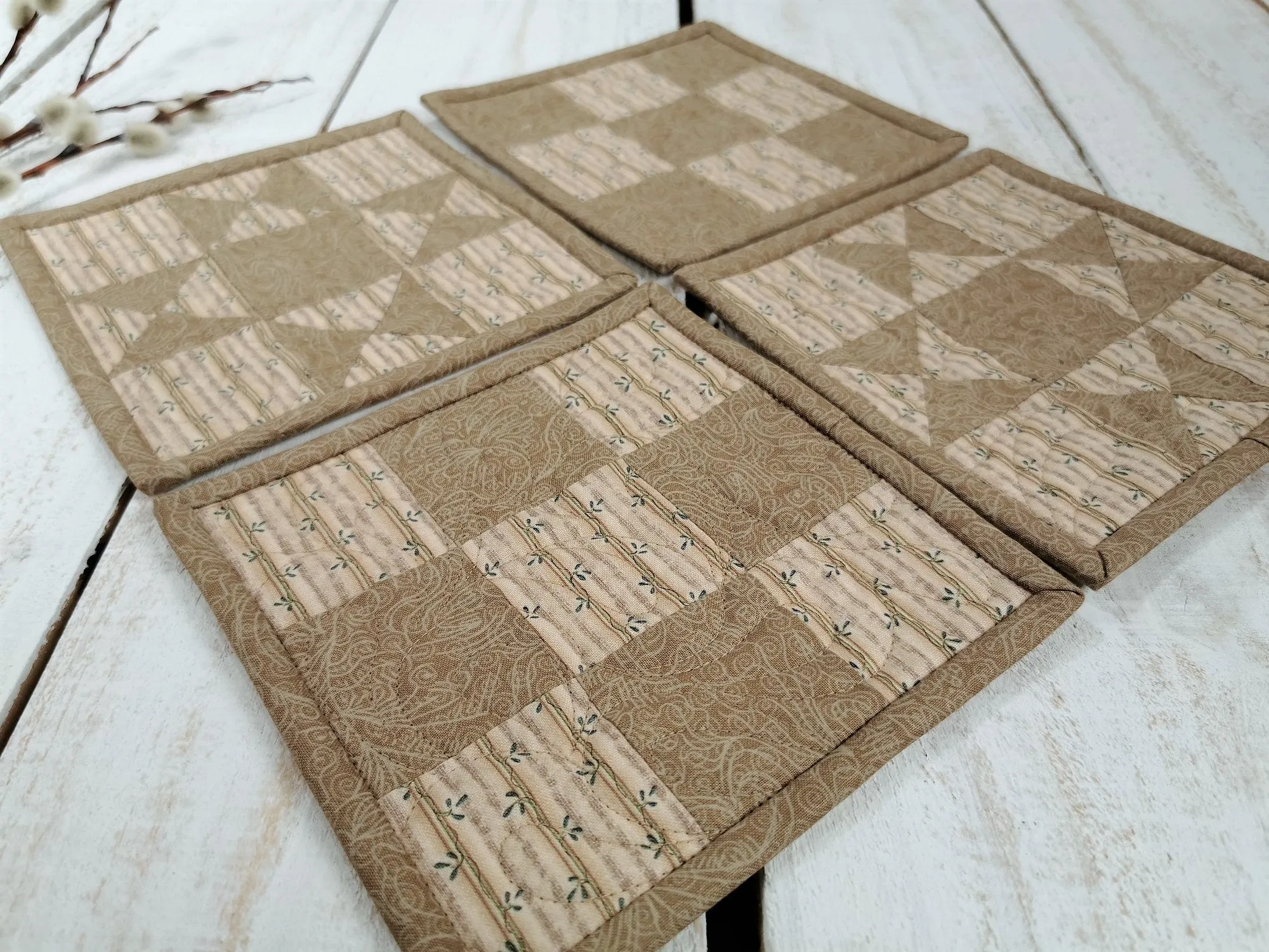 Patchwork Coasters, Neutral Mug Rug Set