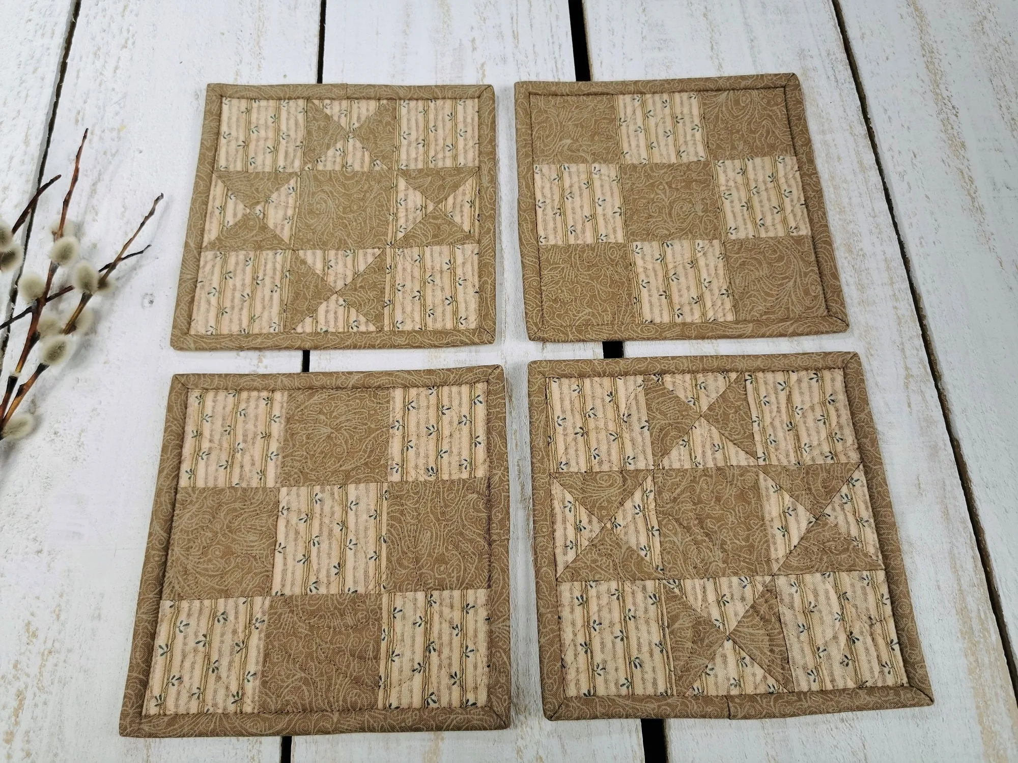Patchwork Coasters, Neutral Mug Rug Set