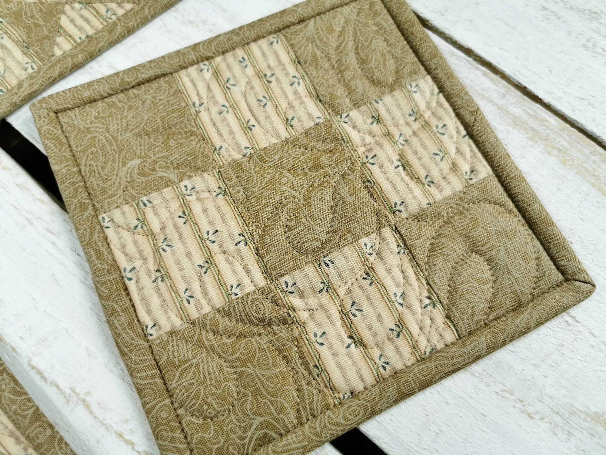 Patchwork Coasters, Neutral Mug Rug Set