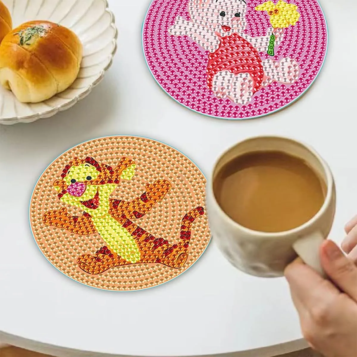 PATPAT® 5Pcs DIY Diamond Painting Kit Tea Coaster Set, Winnie the Pooh Cartoon Diamond Painting Coaster Set with Tools, Diamond Painting Coaster Diamond Painting Kit for Adults Kids Christmas Gifts