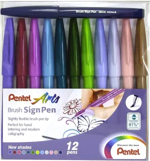 Pentel Brush Sign Pen Wallet 12 Pcs