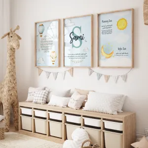 Personalised Kids Boy's Wall Art Set