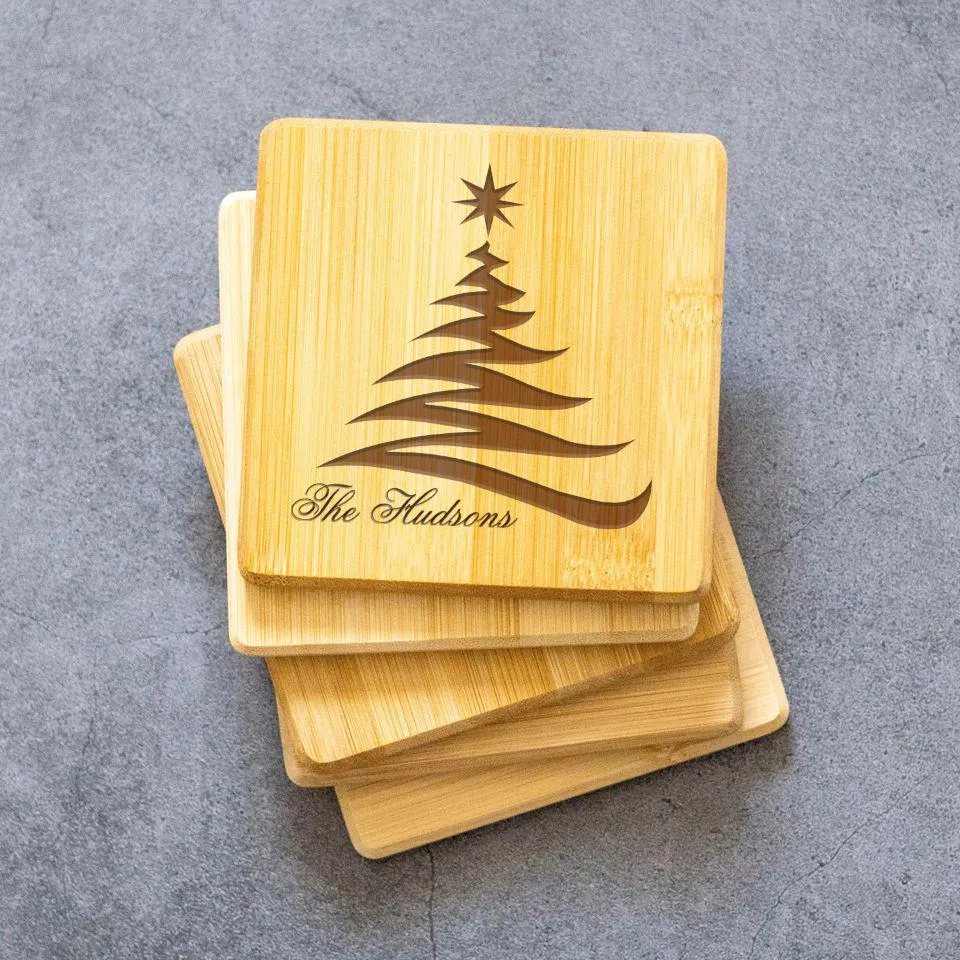 Personalized Thick Bamboo Coasters