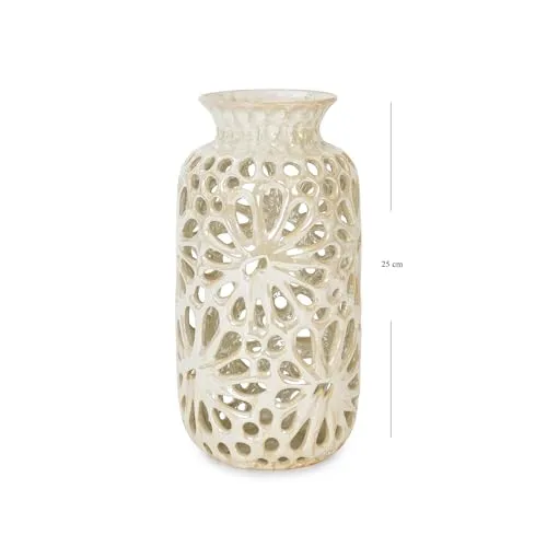 Pure Home   Living Ivory Floral Pattern Cut Out Ceramic Vase - Small