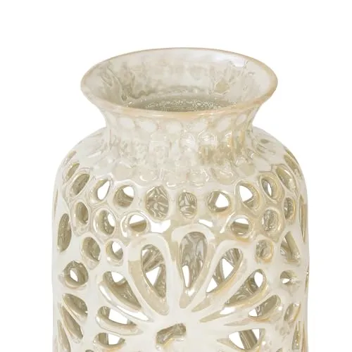 Pure Home   Living Ivory Floral Pattern Cut Out Ceramic Vase - Small