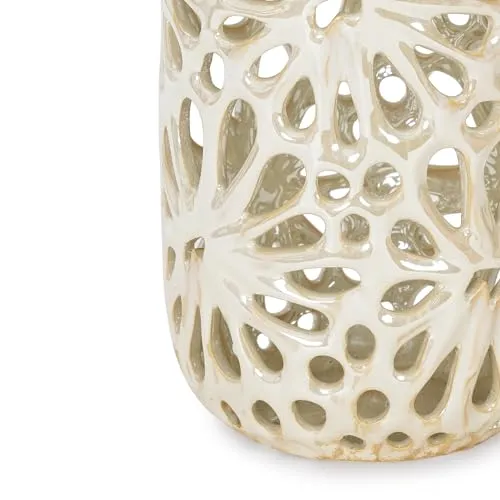 Pure Home   Living Ivory Floral Pattern Cut Out Ceramic Vase - Small