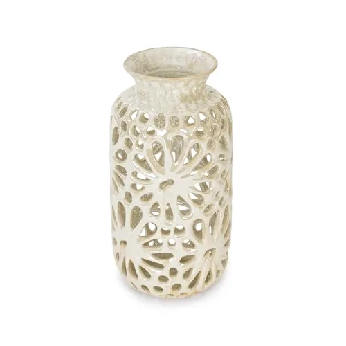 Pure Home   Living Ivory Floral Pattern Cut Out Ceramic Vase - Small