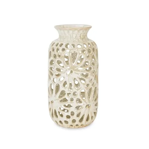 Pure Home   Living Ivory Floral Pattern Cut Out Ceramic Vase - Small