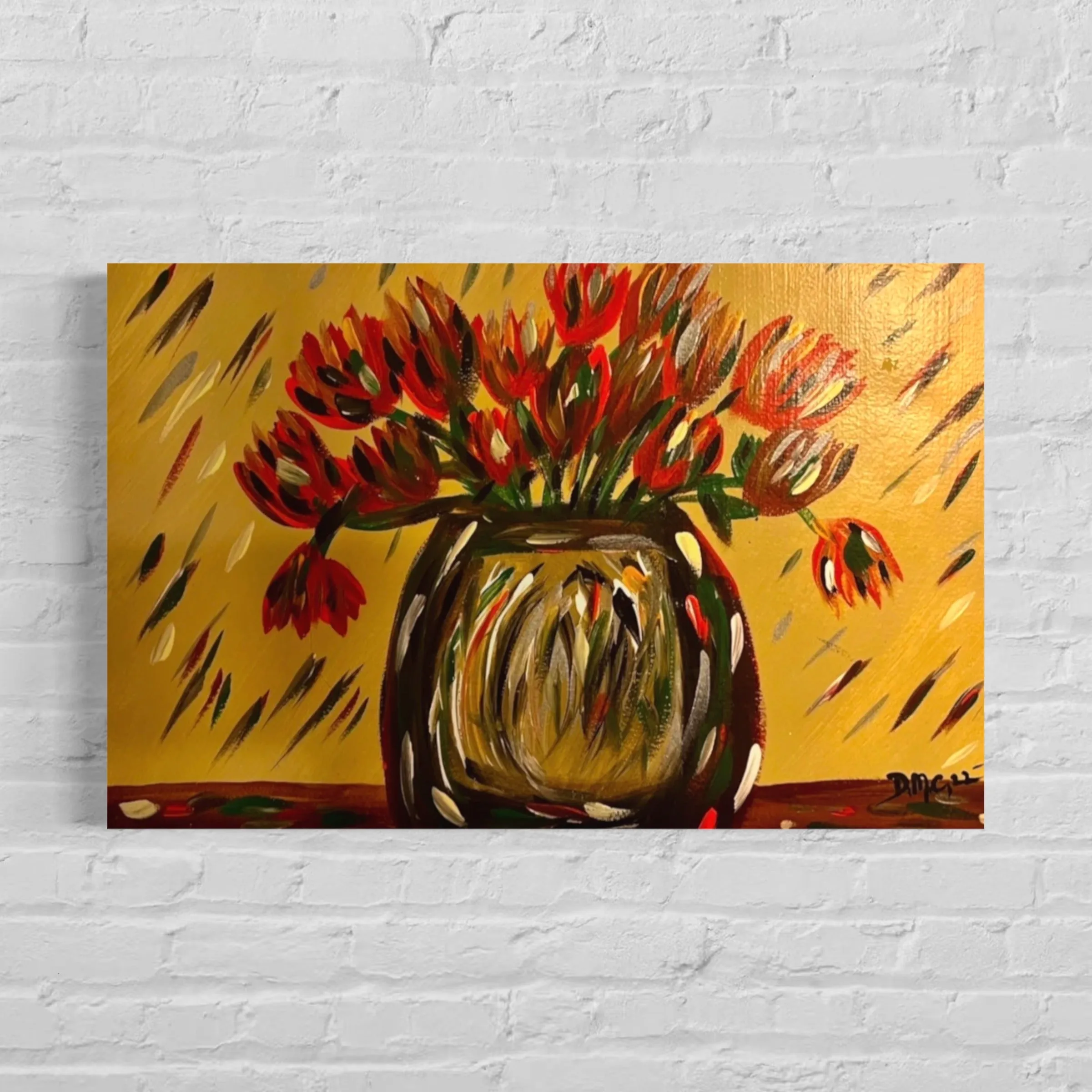 "The Red Tulips in a Vase" - Original Abstract Fine Artwork by: Deanna