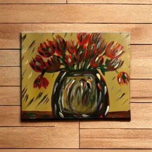 "The Red Tulips in a Vase" - Original Abstract Fine Artwork by: Deanna