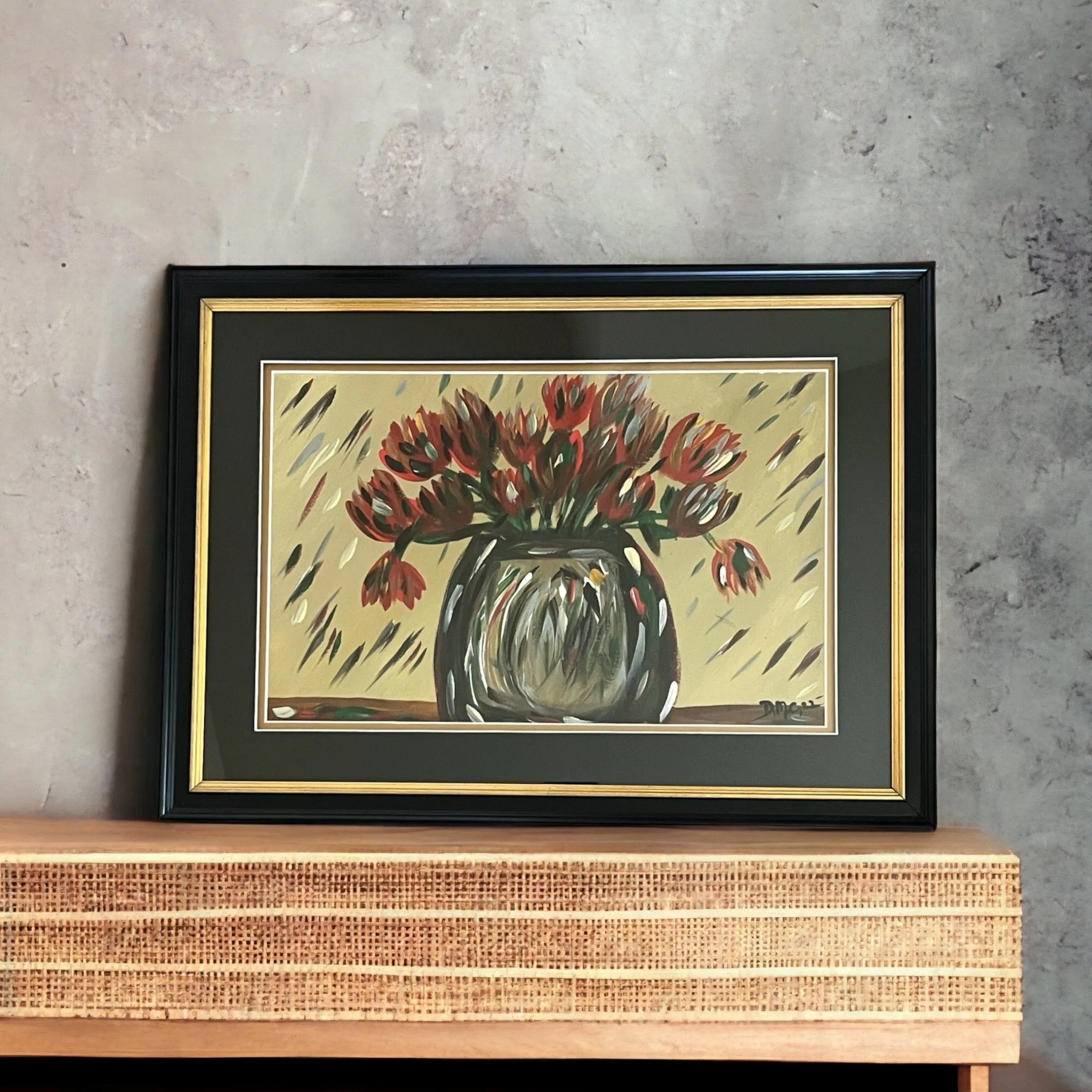 "The Red Tulips in a Vase" - Original Abstract Fine Artwork by: Deanna