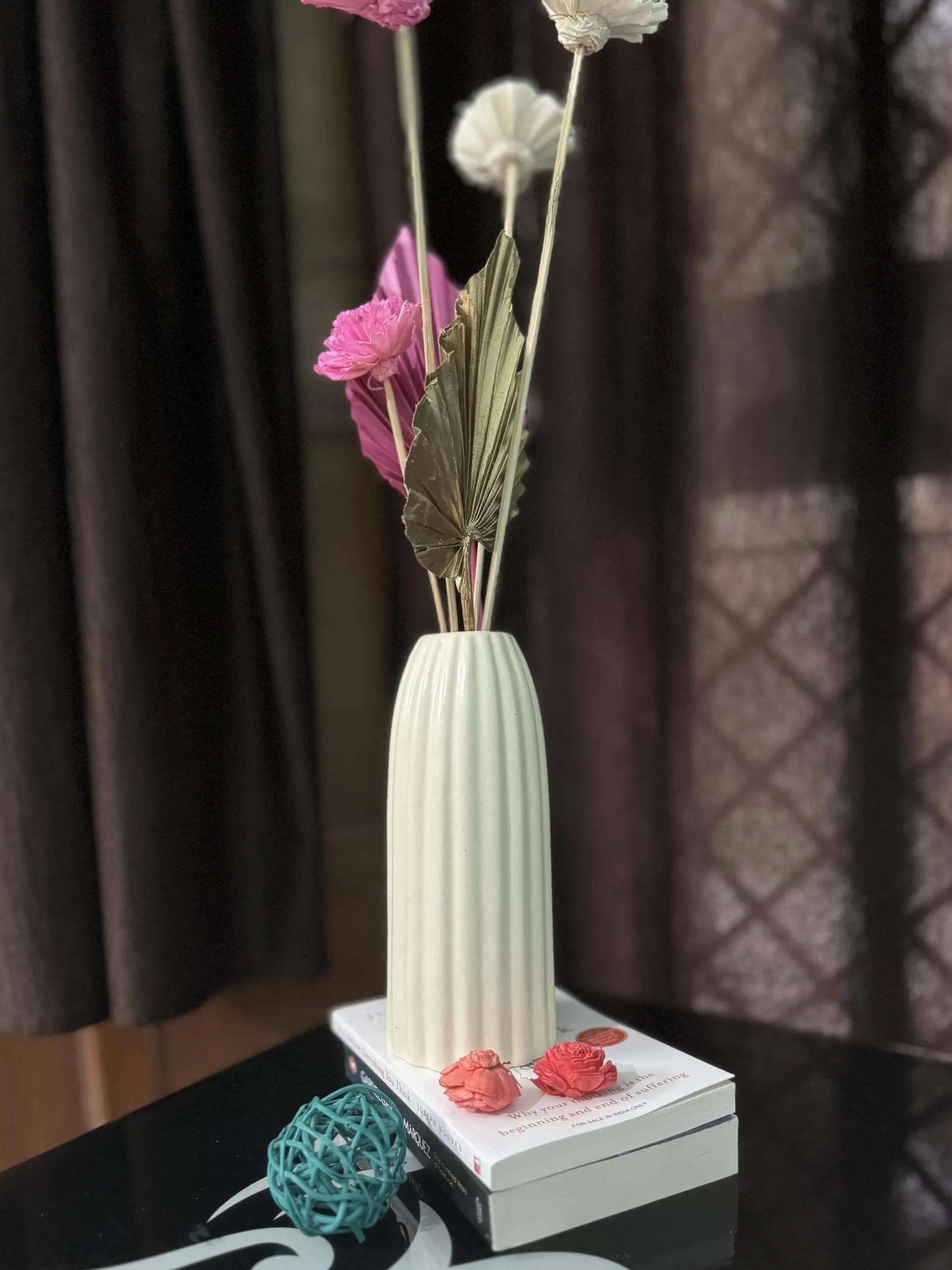 SPHINX Ribbed Pipe Long Ceramic Vase, Flower Vase, Pampas Grass Vase, Vase for money plant live plants, Vase Home Decor Centrepiece for Home, Office, or Gifts VASE ONLY NO FLOWERS- (White- 9 Inch)