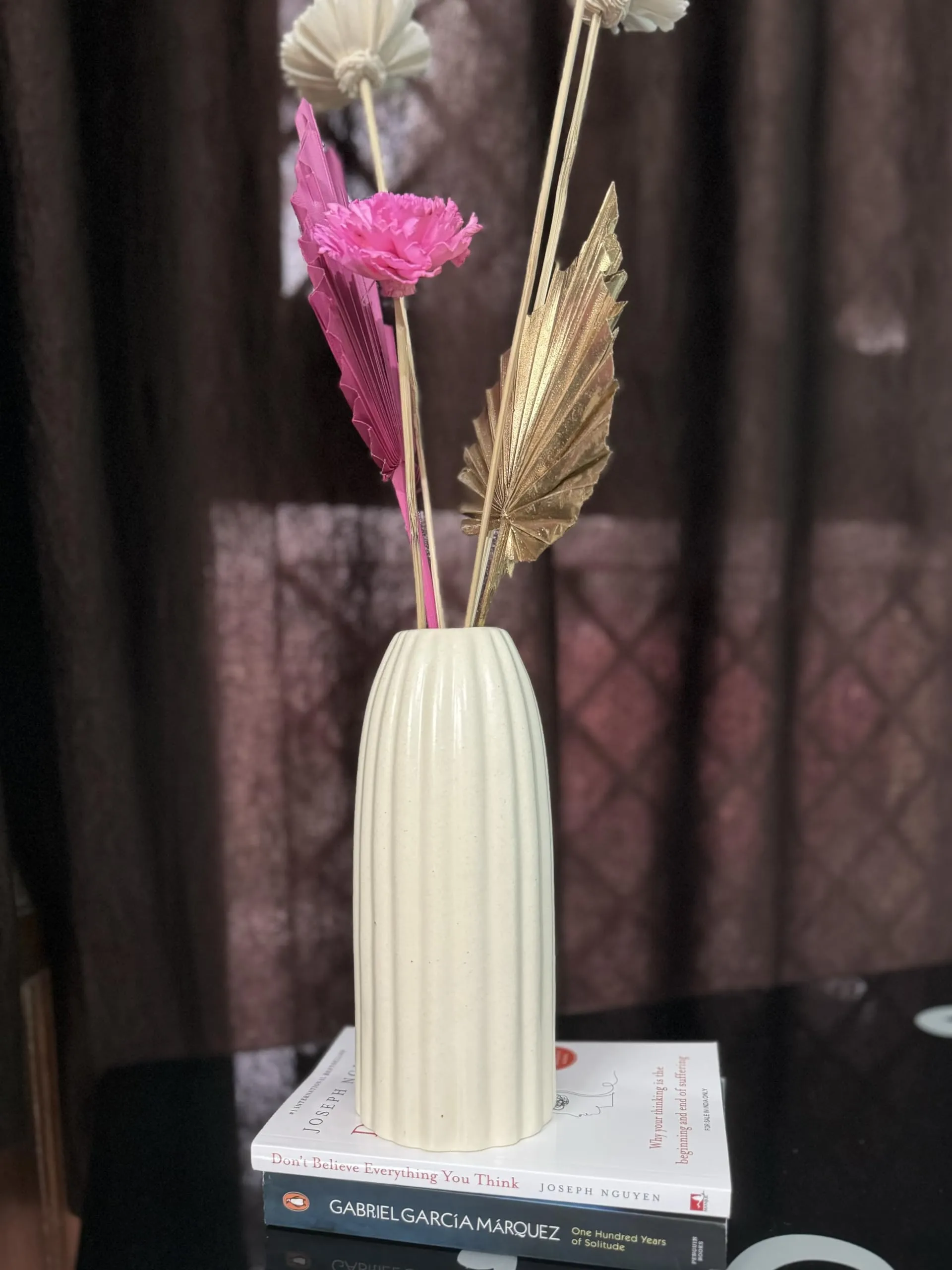 SPHINX Ribbed Pipe Long Ceramic Vase, Flower Vase, Pampas Grass Vase, Vase for money plant live plants, Vase Home Decor Centrepiece for Home, Office, or Gifts VASE ONLY NO FLOWERS- (White- 9 Inch)