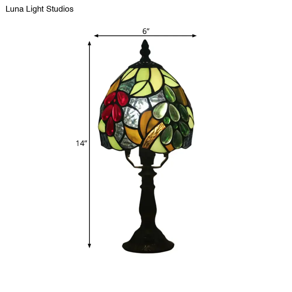Stefania - Tiffany Dome Table Light Tiffany Hand Cut Glass 1 Light Dark Coffee Grape Patterned Desk Lamp