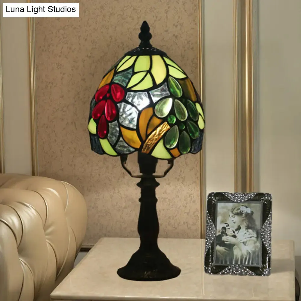 Stefania - Tiffany Dome Table Light Tiffany Hand Cut Glass 1 Light Dark Coffee Grape Patterned Desk Lamp