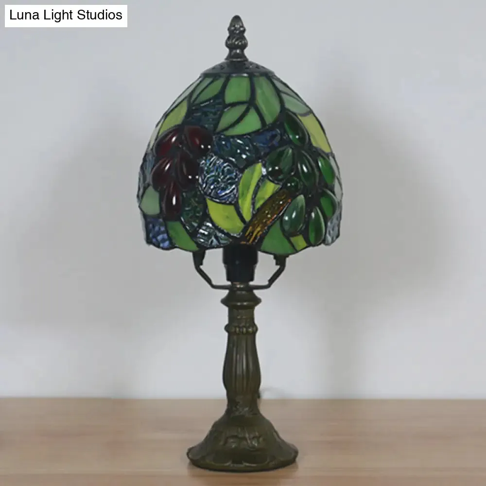 Stefania - Tiffany Dome Table Light Tiffany Hand Cut Glass 1 Light Dark Coffee Grape Patterned Desk Lamp