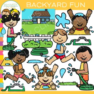 Summer Kids Having Fun in the Backyard Clip Art