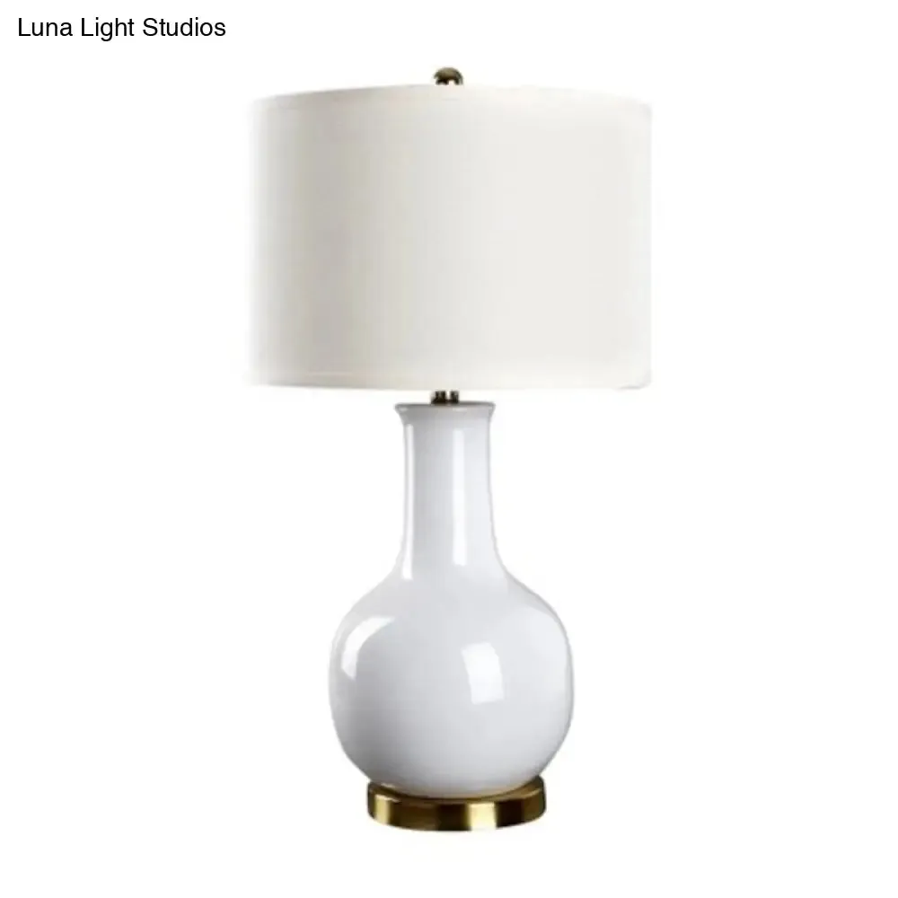 Tejat Posterior - Modern Fabric Drum Night Stand Light with Vase Ceramic Base