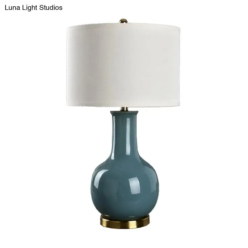 Tejat Posterior - Modern Fabric Drum Night Stand Light with Vase Ceramic Base