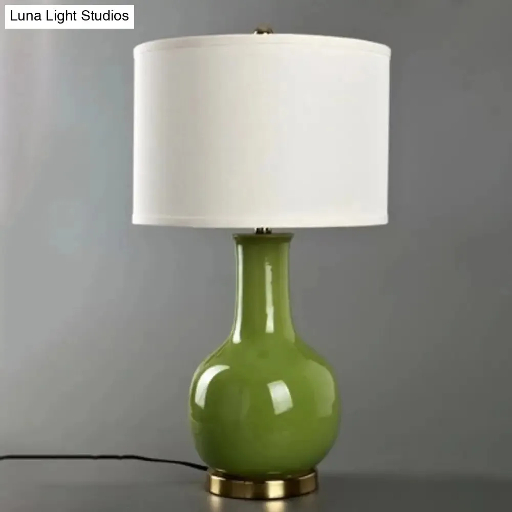 Tejat Posterior - Modern Fabric Drum Night Stand Light with Vase Ceramic Base