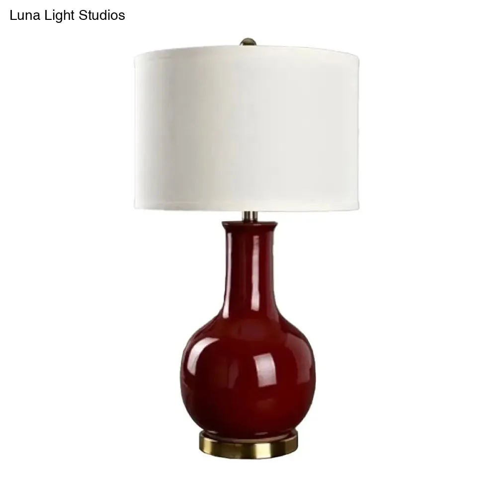 Tejat Posterior - Modern Fabric Drum Night Stand Light with Vase Ceramic Base