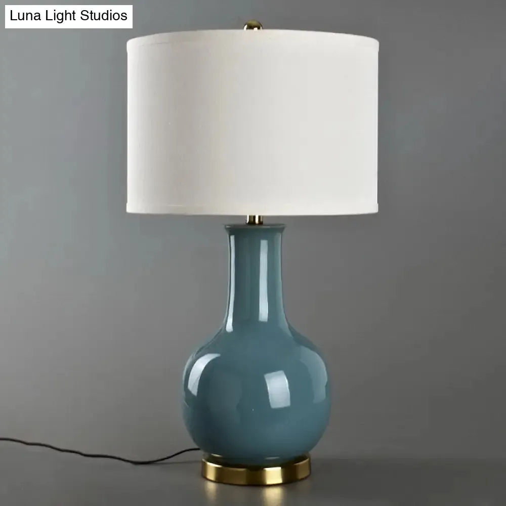 Tejat Posterior - Modern Fabric Drum Night Stand Light with Vase Ceramic Base
