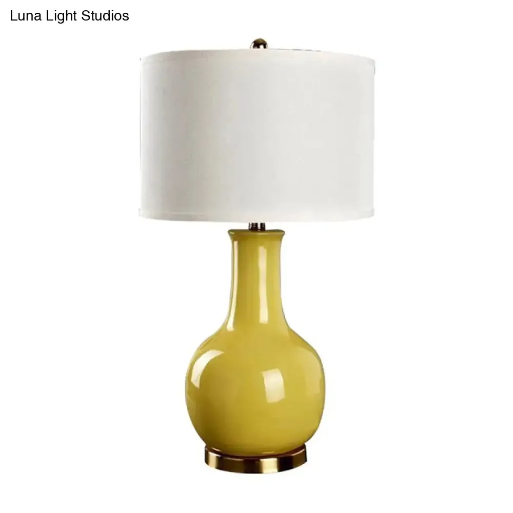 Tejat Posterior - Modern Fabric Drum Night Stand Light with Vase Ceramic Base