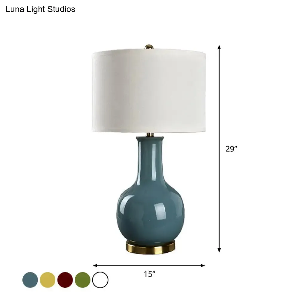 Tejat Posterior - Modern Fabric Drum Night Stand Light with Vase Ceramic Base