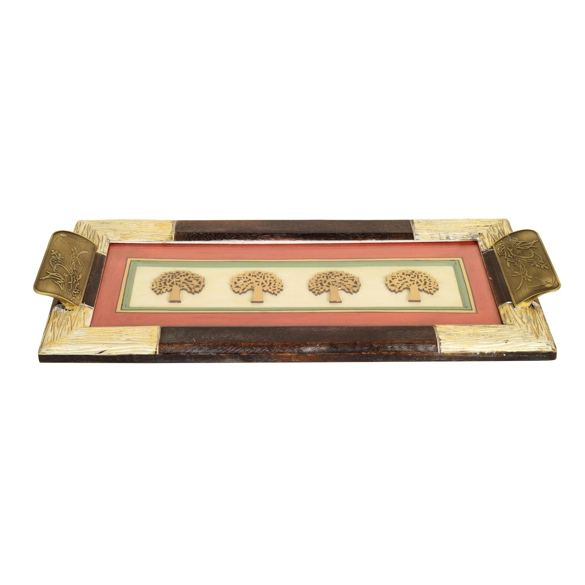 Tree of Life Handcrafted Mango Wood Rectangular Serving Tray (18 x 8 in)