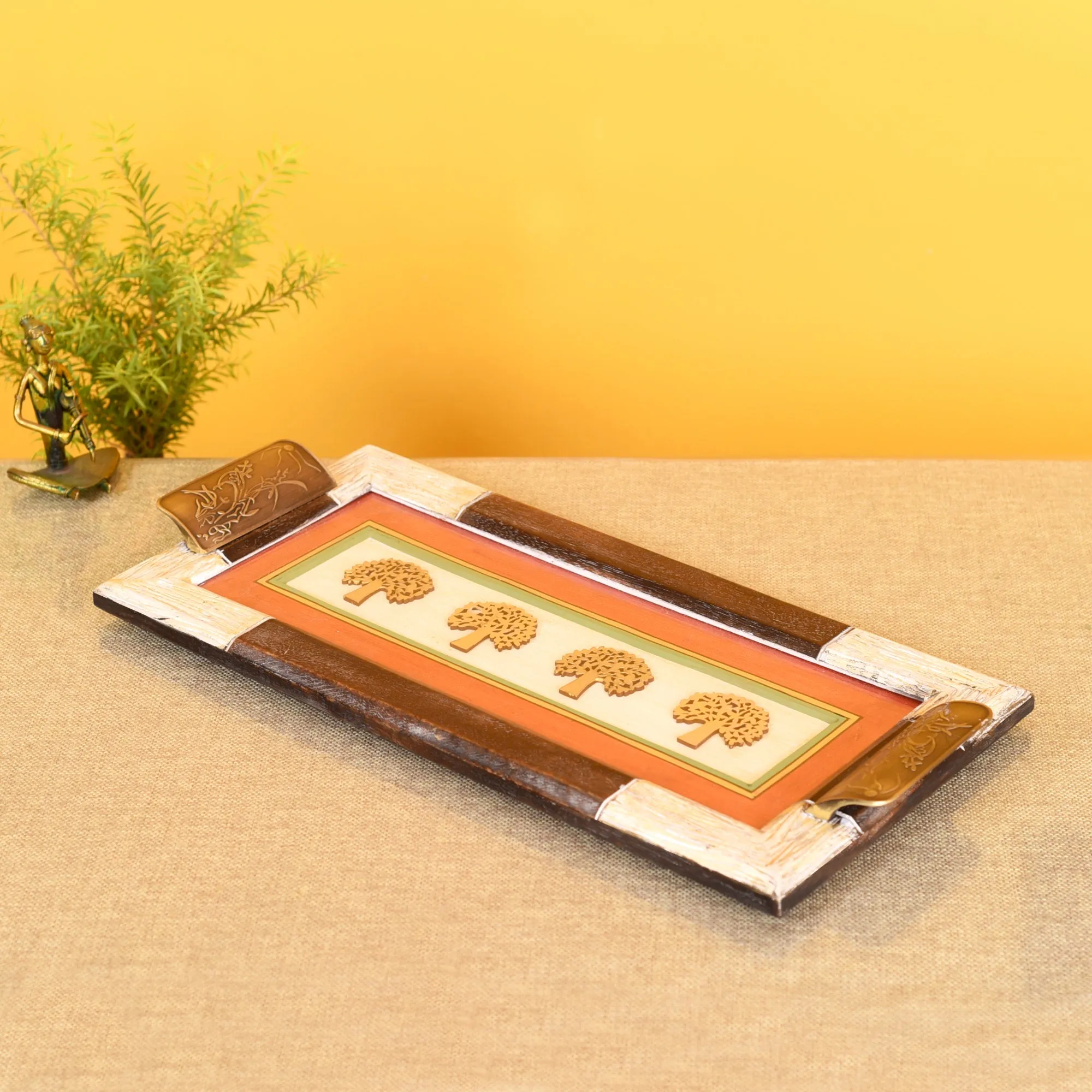 Tree of Life Handcrafted Mango Wood Rectangular Serving Tray (18 x 8 in)