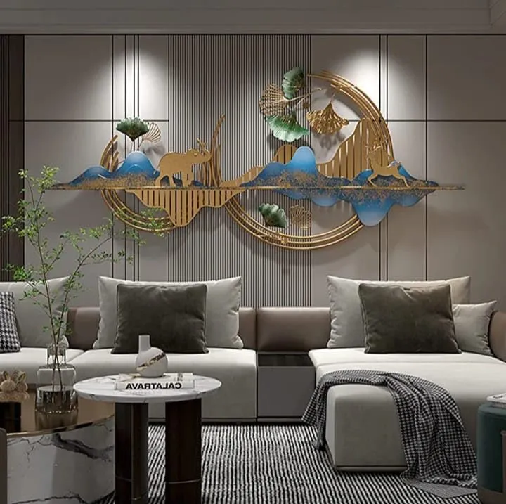 ULTRA SHINE HOME DECOR 3D Creative Mountain with Elephant Hanging Metal Wall Art Handmade Sculptures for Home Decoration, Bedroom, Living Room, Hotel & Restaurant Decor (44 x 20 Inch)