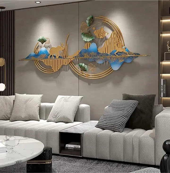 ULTRA SHINE HOME DECOR 3D Creative Mountain with Elephant Hanging Metal Wall Art Handmade Sculptures for Home Decoration, Bedroom, Living Room, Hotel & Restaurant Decor (44 x 20 Inch)