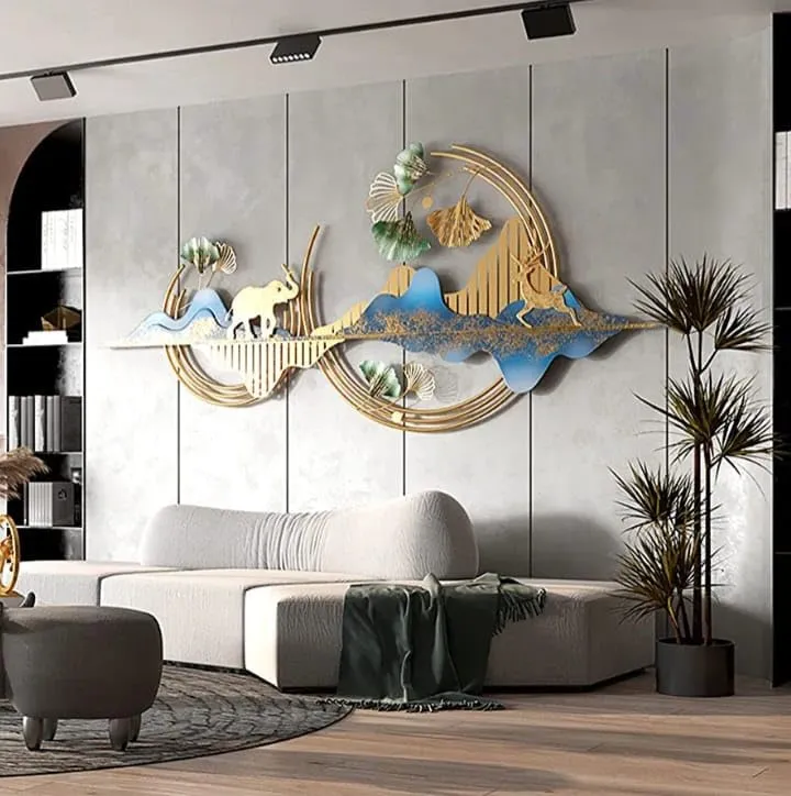 ULTRA SHINE HOME DECOR 3D Creative Mountain with Elephant Hanging Metal Wall Art Handmade Sculptures for Home Decoration, Bedroom, Living Room, Hotel & Restaurant Decor (44 x 20 Inch)