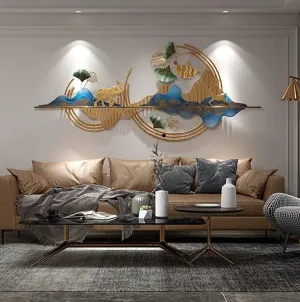 ULTRA SHINE HOME DECOR 3D Creative Mountain with Elephant Hanging Metal Wall Art Handmade Sculptures for Home Decoration, Bedroom, Living Room, Hotel & Restaurant Decor (44 x 20 Inch)