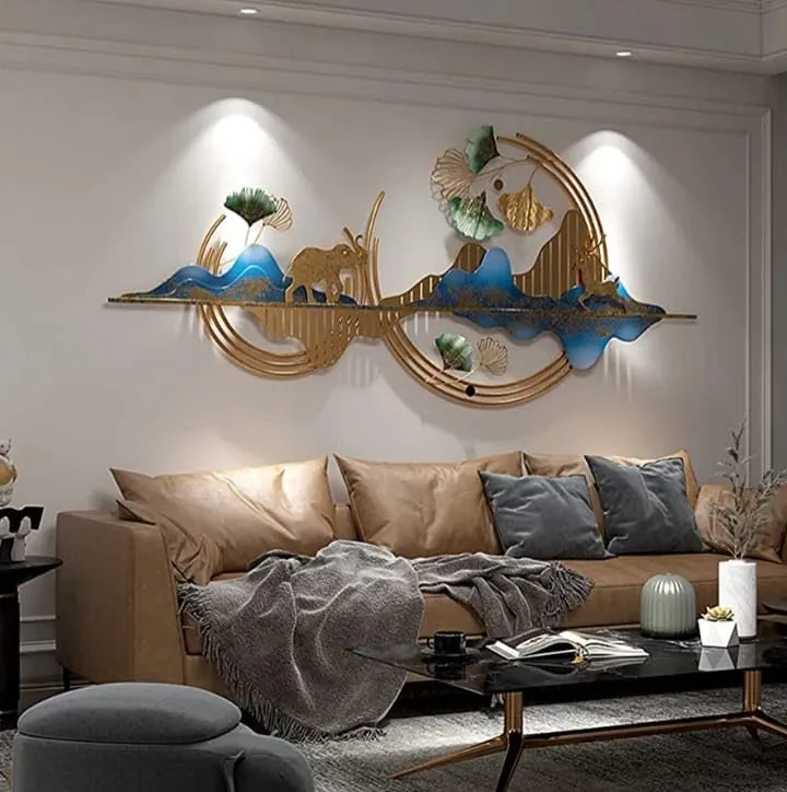 ULTRA SHINE HOME DECOR 3D Creative Mountain with Elephant Hanging Metal Wall Art Handmade Sculptures for Home Decoration, Bedroom, Living Room, Hotel & Restaurant Decor (44 x 20 Inch)