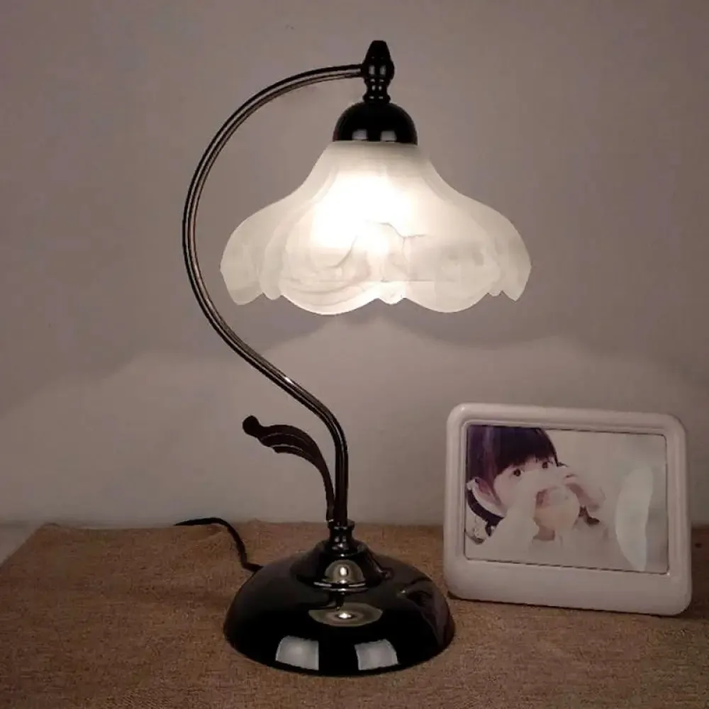 Vintage Opal Glass Nightstand Lamp - 1-Light Table Lighting for Living Room