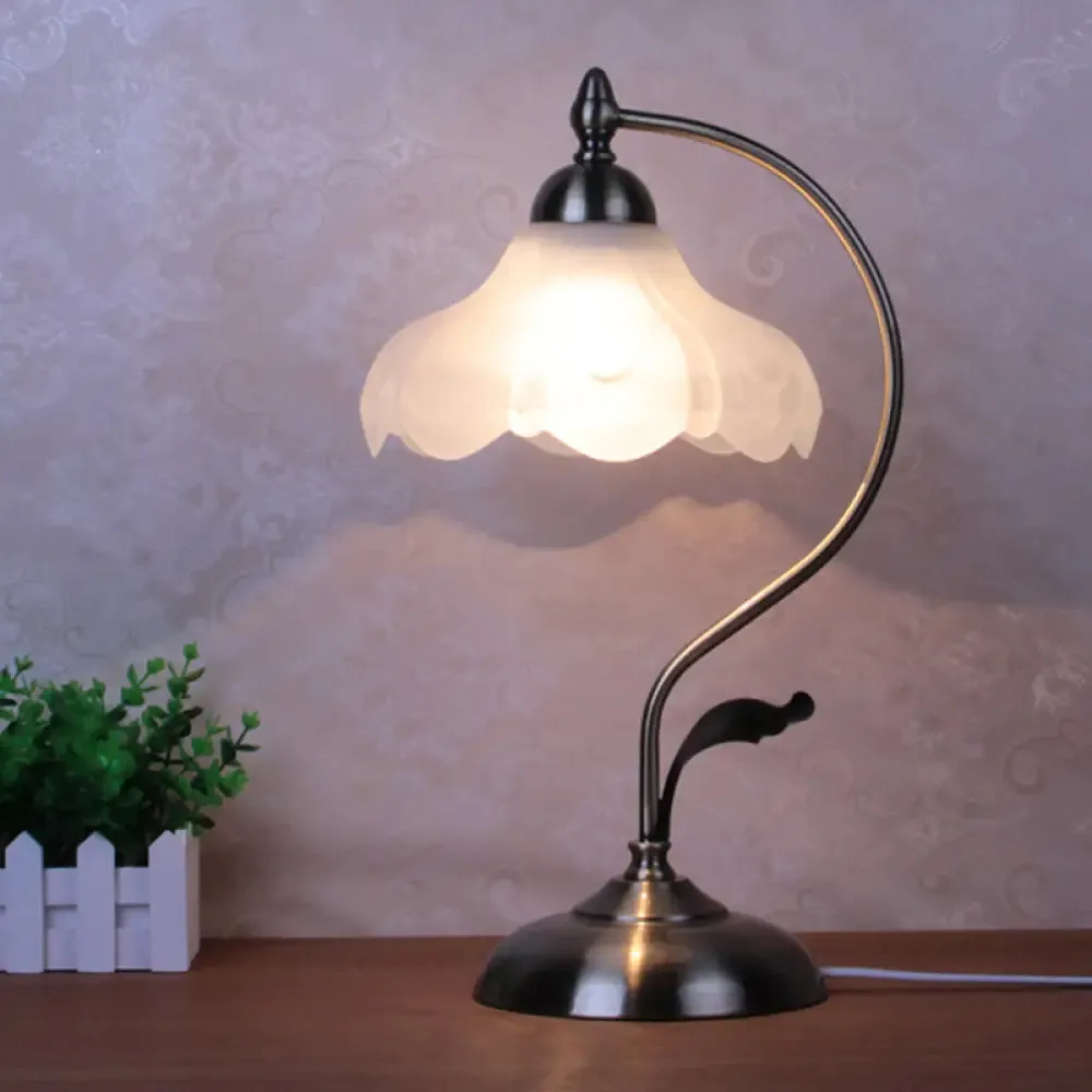 Vintage Opal Glass Nightstand Lamp - 1-Light Table Lighting for Living Room